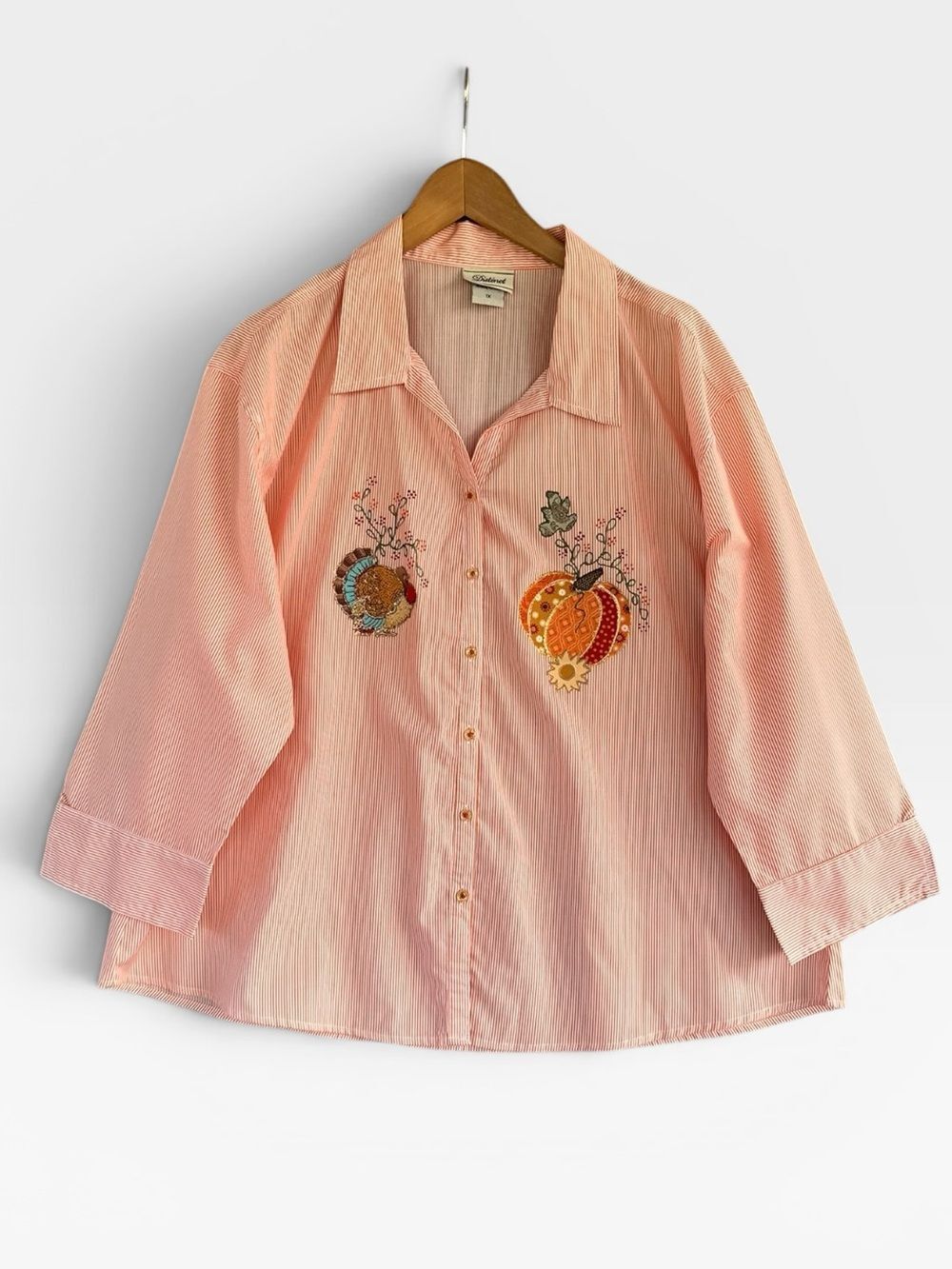🎉5 for $45🎉  Distinct thanksgiving pumpkin turkey top blouse shirt size 1X